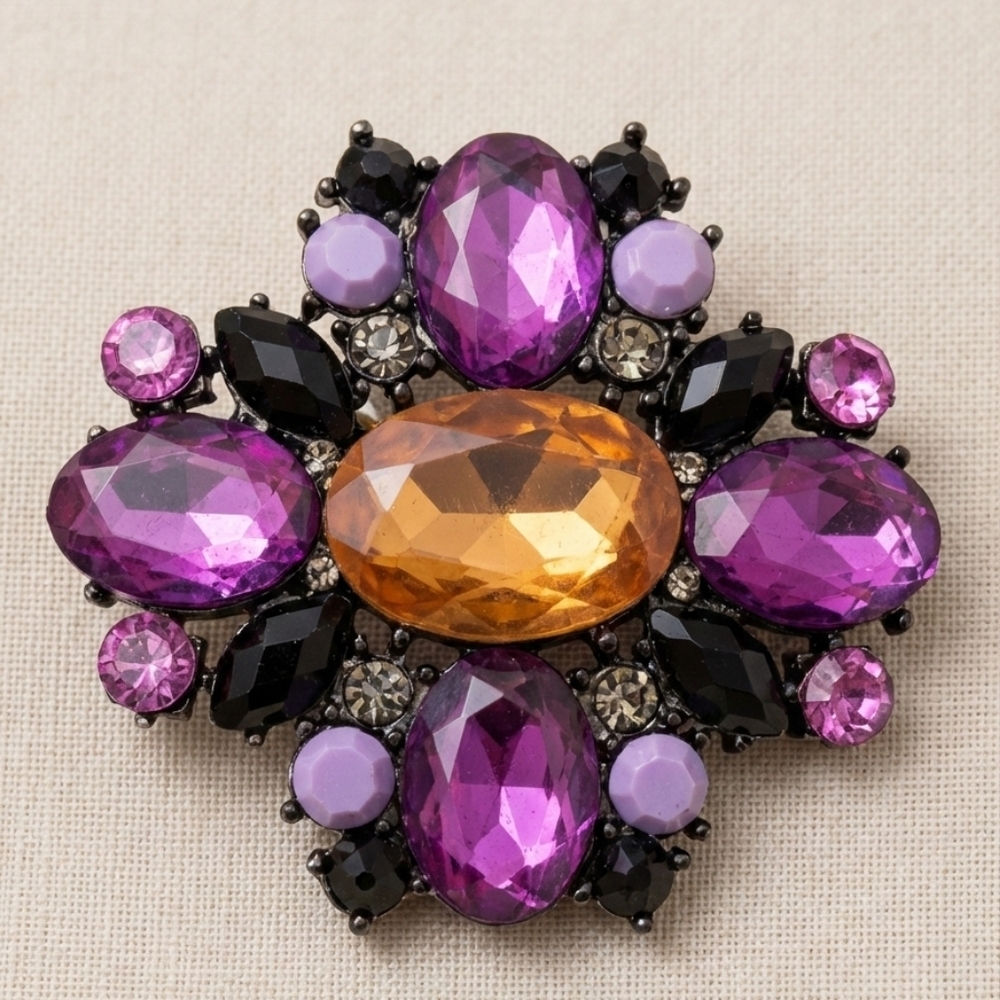 Purple Rhinestone Statement Brooch